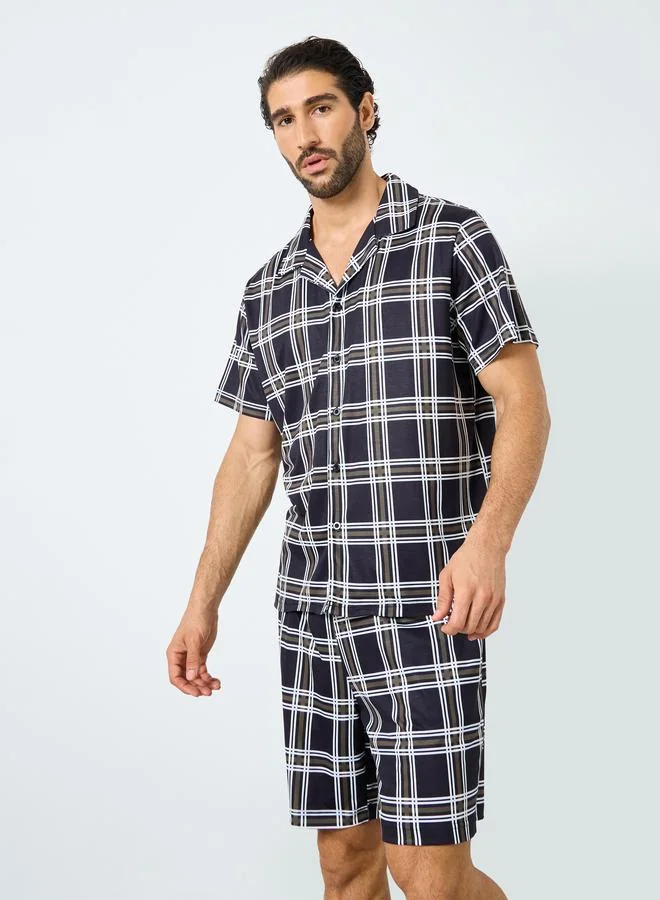 Styli Black Checkered Short Sleeve Shirt and Shorts Set