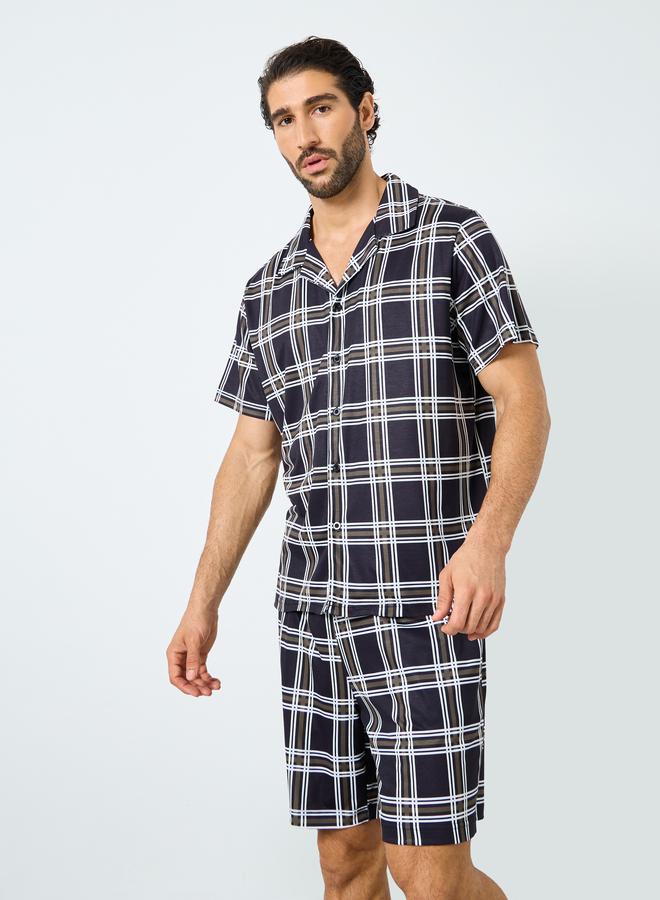 ستايلي طقم قميص وشورت قصير كاروهات أسود - Image 3