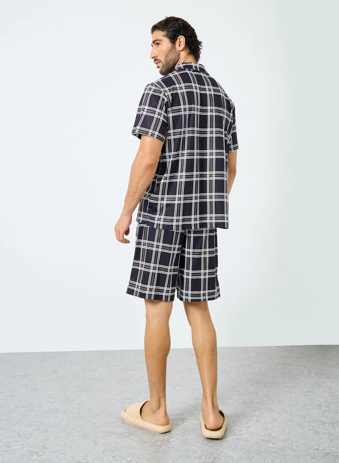 Styli Black Checkered Short Sleeve Shirt and Shorts Set