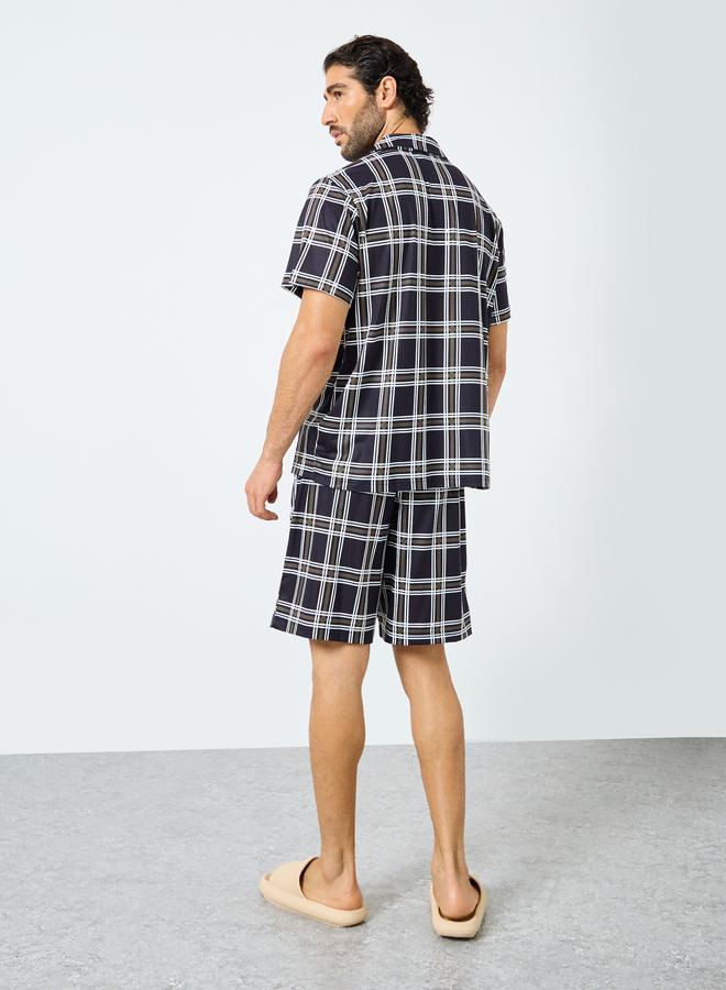 ستايلي طقم قميص وشورت قصير كاروهات أسود - Image 5