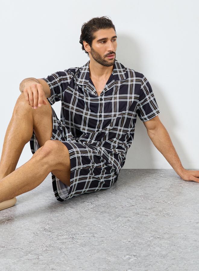 ستايلي طقم قميص وشورت قصير كاروهات أسود - Image 1