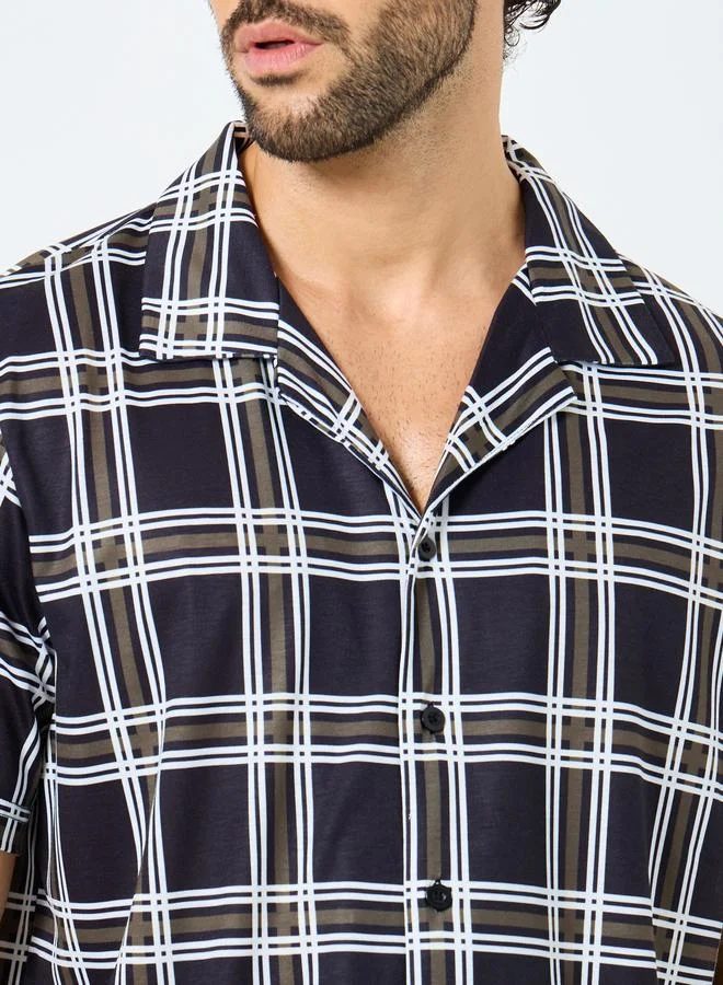 Styli Black Checkered Short Sleeve Shirt and Shorts Set