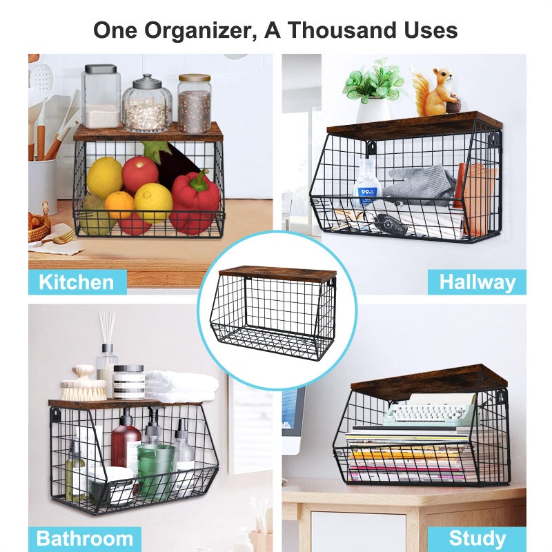 MSJGA Laundry Room Shelves Wall Mounted with Storage Basket - Stackable Wire Wall Shelves Organizer for Towels, Detergent, Tissues | Space-Saving Over Washer & Dryer, Small Spaces(11.8"Wx7.9"Dx8.5"H) - Image 4