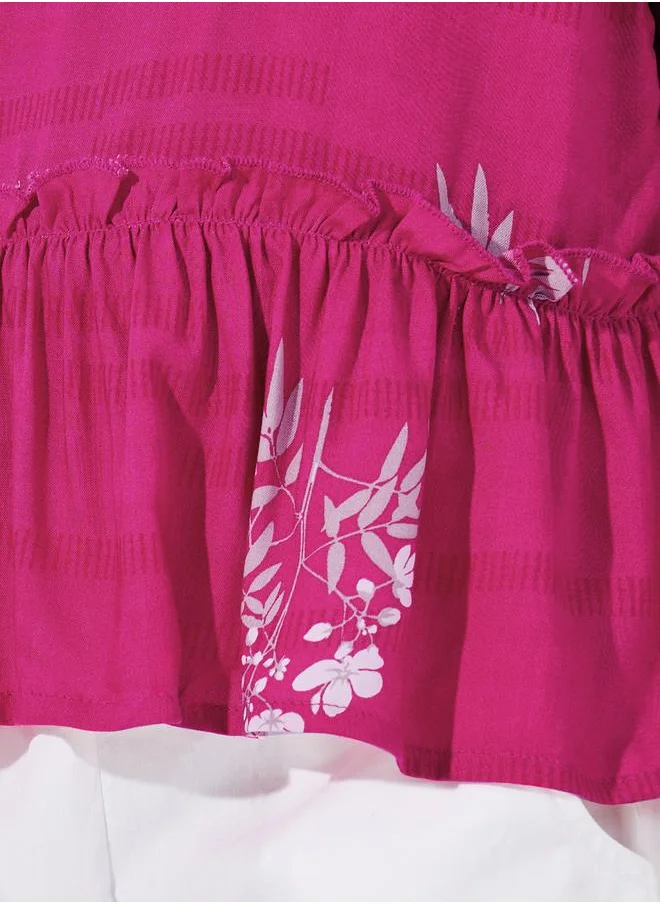 Styli Ruffled Peplum Top & Straight Leg Pants Set