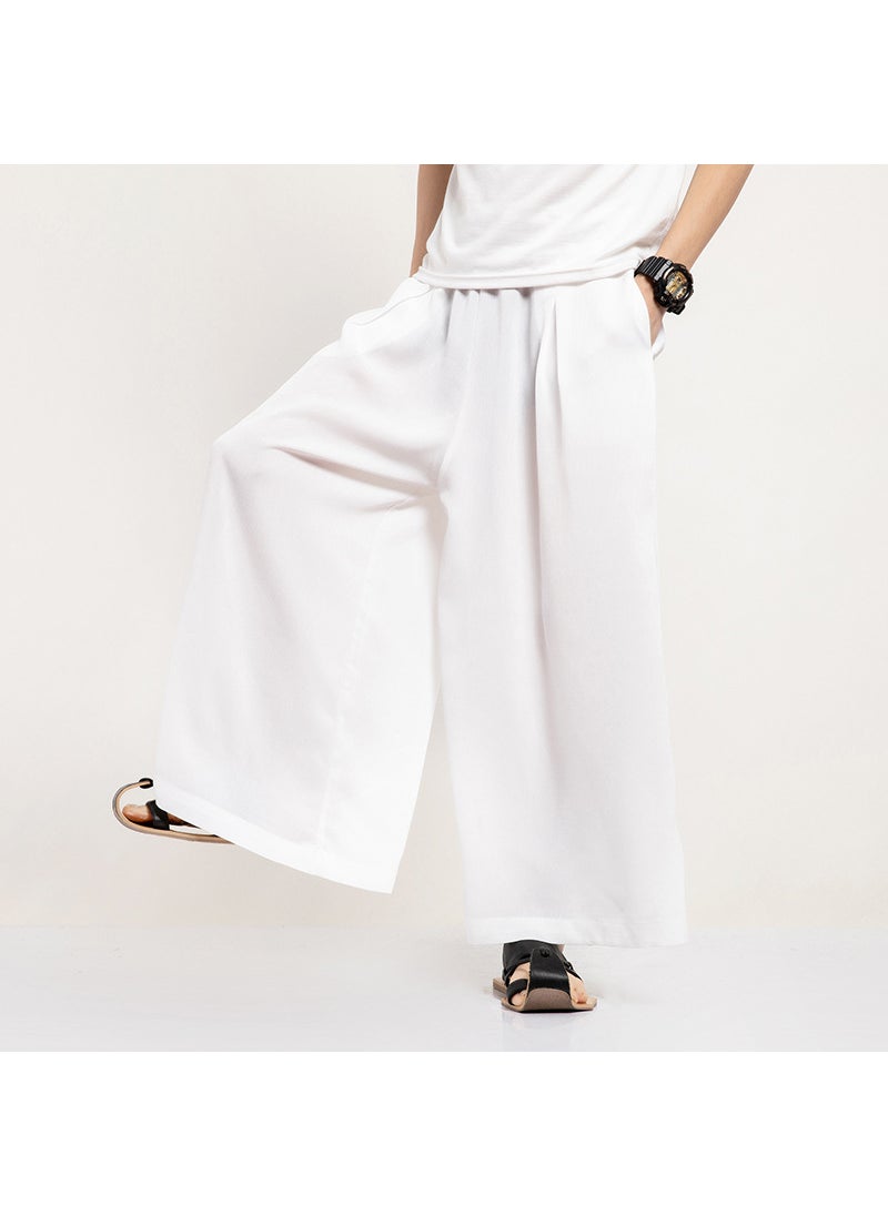 Generic - Chinese Style Wide Leg Mens Loose Straight Casual Thin Nine Points Harlan Skirt Pants Fashionable Cloud Pants Black - Image 1