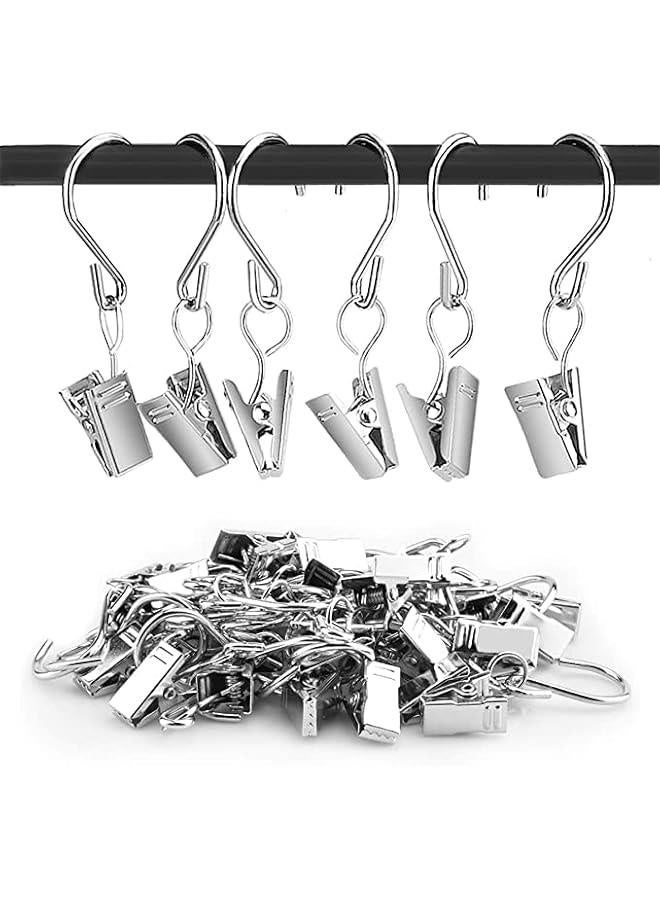50Pcs Curtain Clips with Hooks Iron S Hooks Clip Lamp Hook Silver Metal Hanging Clips Hooks for Home Decoration, Outdoor Party Hanging Wire Holder Art Craft Display - Image 1