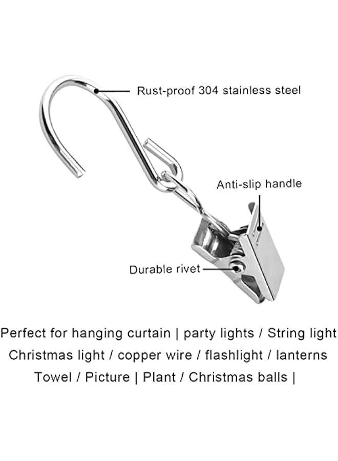 50Pcs Curtain Clips with Hooks Iron S Hooks Clip Lamp Hook Silver Metal Hanging Clips Hooks for Home Decoration, Outdoor Party Hanging Wire Holder Art Craft Display - Image 5