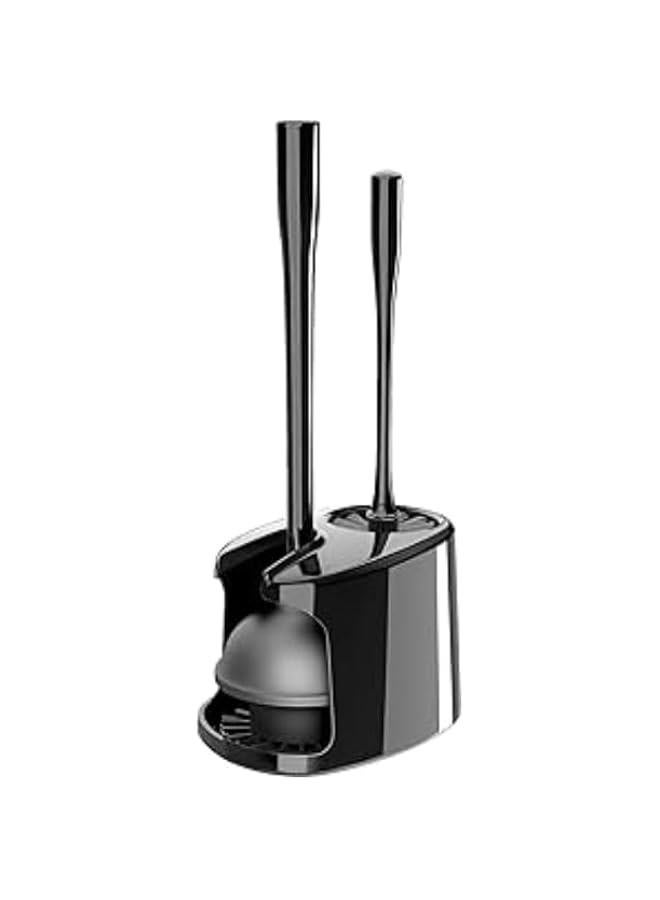 رينكس مجموعة فرشاة مرحاض ومكس م الميكاكوز، مكس مرحاض وفرشاة وعاء مع حامل، مجموعة 2 في 1 م فرشاة مرحاض شديدة التحمل ومكس لتظيف الحمام، اسود، مجموعة ة - Image 1