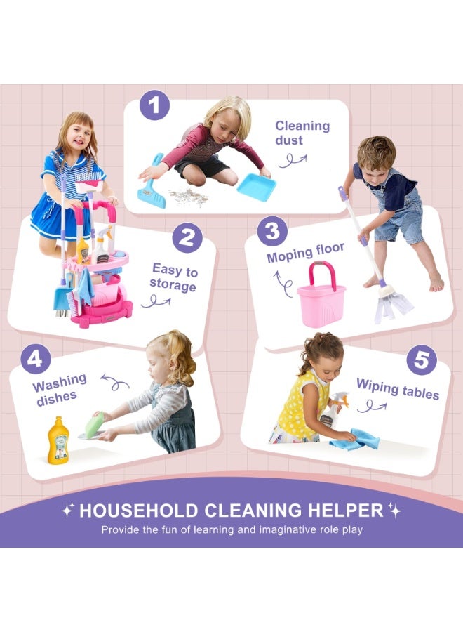 والالا مجموعة تنظيف للأطفال الصغار، مجموعة مكونة من 12 قطعة من المكنسة ومجرفة قابلة للفصل للأطفال تتضمن ممسحة وفرشاة ومكشطة وعربة يد ودلو وأكثر من ذلك، مجموعة أدوات تنظيف المنزل التظاهرية، هدية عيد ميلاد للأولاد والبنات من سن 3 سنوات فما فوق - Image 2