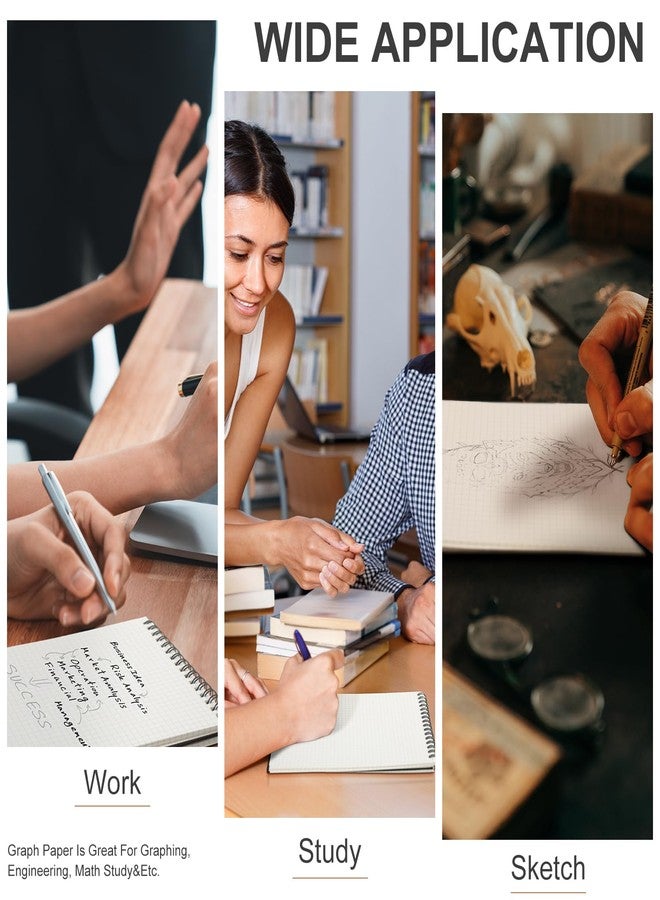 Engrowtic 2 Pack Graph Paper Spiral Notepad A5 Top Wirebound Notepad Grid Notebook Steno Pads Memo Notebook Grid Paper 140 Pages for Writing Sketching Drawing Office Supplies (Black) - Image 4