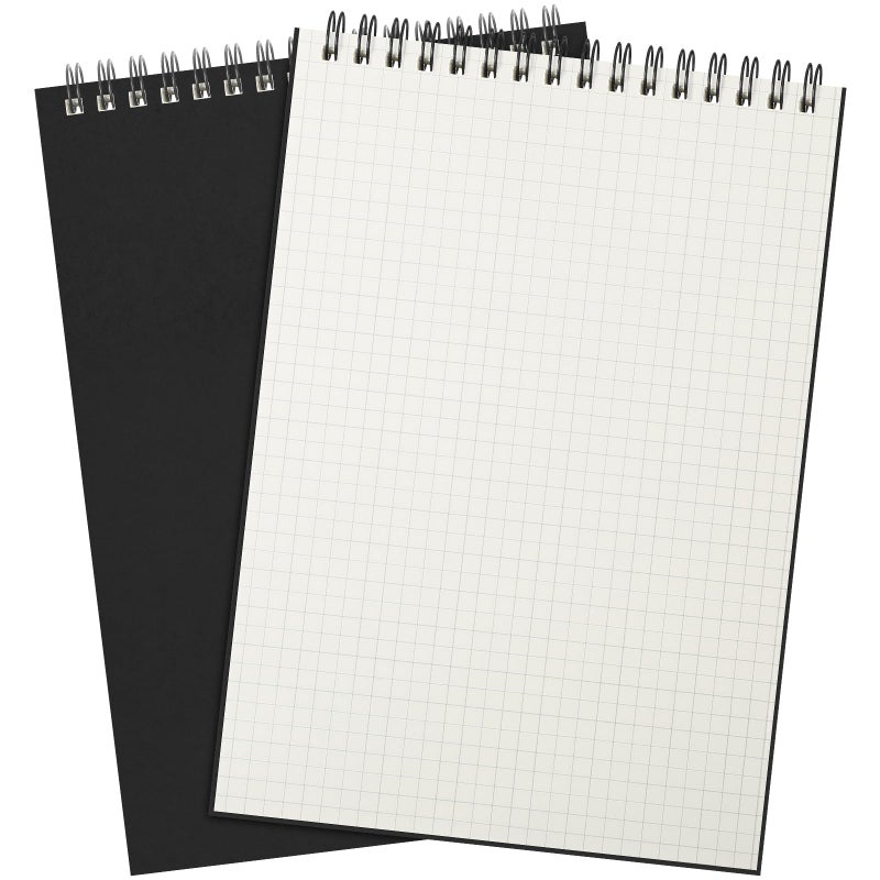 Engrowtic 2 Pack Graph Paper Spiral Notepad A5 Top Wirebound Notepad Grid Notebook Steno Pads Memo Notebook Grid Paper 140 Pages for Writing Sketching Drawing Office Supplies (Black) - Image 1
