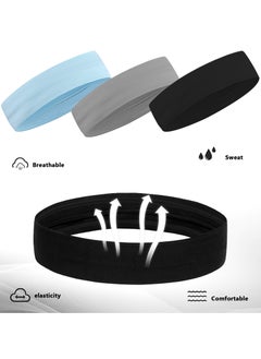 Generic 3 Pack Sports Headbands, Wide Elastic Sweatbands for Men and Women, Non-Slip Silicone Strips, Breathable and Sweat-Wicking  - Image 4