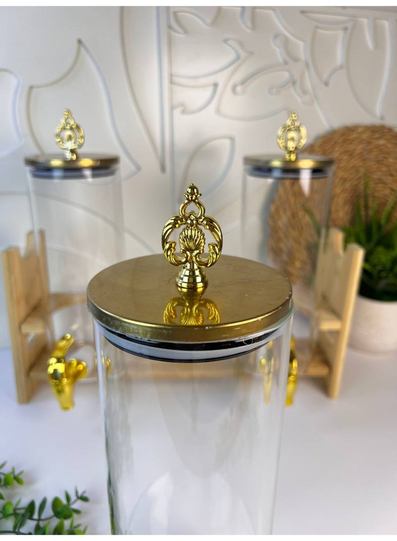 A very stylish wooden glass dispenser with three glass bottles on a wooden stand with a gold plastic handle and a sturdy, unbreakable plastic spout. Perfect for juices, water, and other delicious drinks. Each bottle holds approximately 1.5 liters. - Image 5