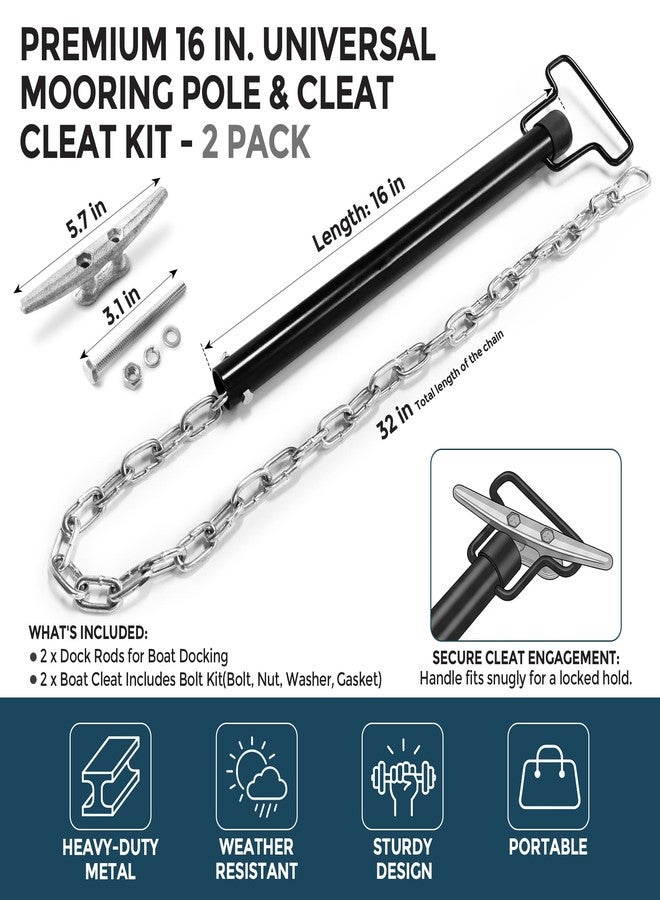 SFNSM 2 Pack Mooring Whips for Boats Dock Cleats 16in Heavy Duty Dock Rods for Boat Mooring/Docking, Pontoon Boat Accessories Fits Fishing Boat, Jet Ski, Protect from Scratches - Image 2