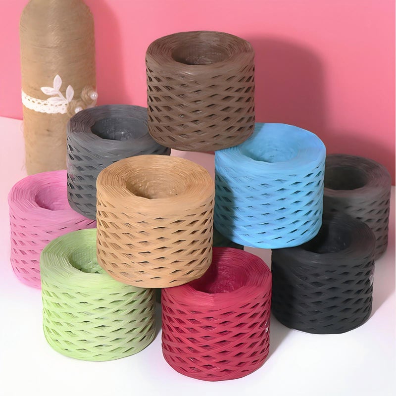 200M/roll Light brown Lafite paper art ribbon, kraft paper craft packaging tie rope - Image 5