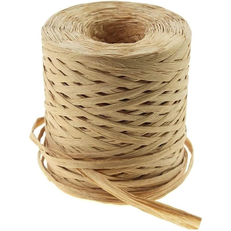 200M/roll Light brown Lafite paper art ribbon, kraft paper craft packaging tie rope - Image 1