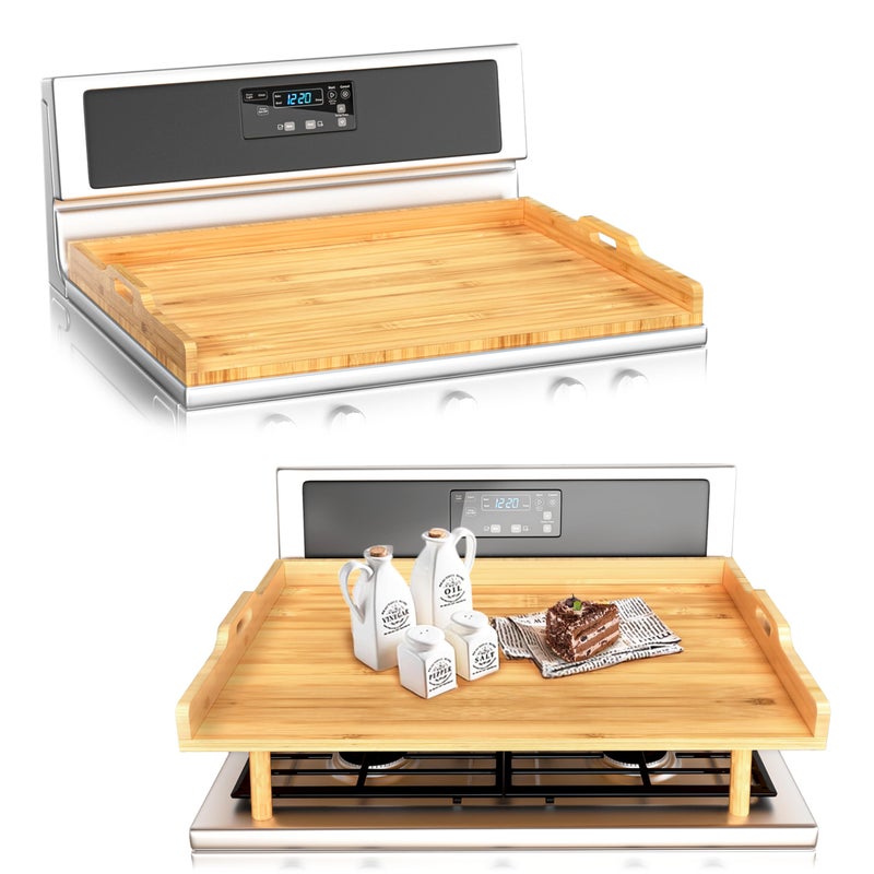 Gas Stove Cover with Extra Large Cutting Board 29L x 22W Bamboo Noodle Board with Handles and Adjustable Legs for Electric or Gas Top Counter Space Sink Cover or RV Protector