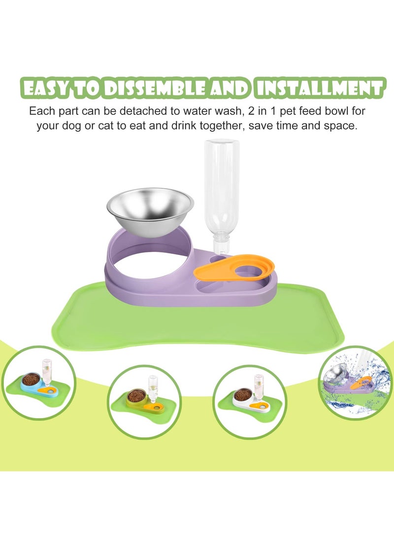 SOLARAE Pet Feeder and Waterer, Detachable Pet Water and Food Bowl Set with Automatic Water Dispenser Bottle and Waterproof Feeding Mat for Small Dogs Cats (Green) - Image 3