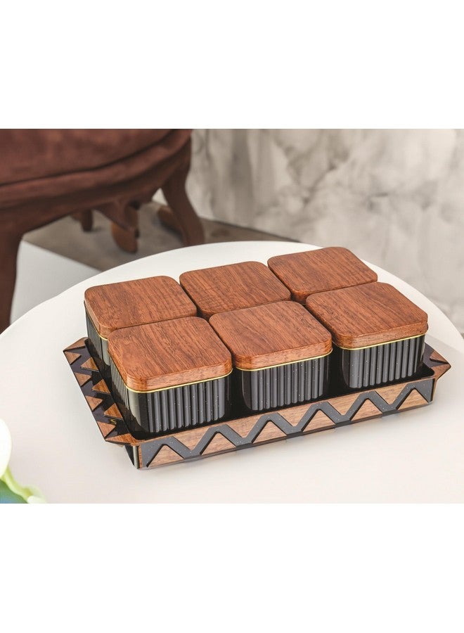 Nabhya Bellagio Wooden 6pc Multipurpose Airtight Dry Fruit Container With Lid & Serving Tray, Kitchen Food Storage Container Set, Diwali Gifting Items For Friends, Family Employees,(Pack Of 6) (Brown) - Image 4