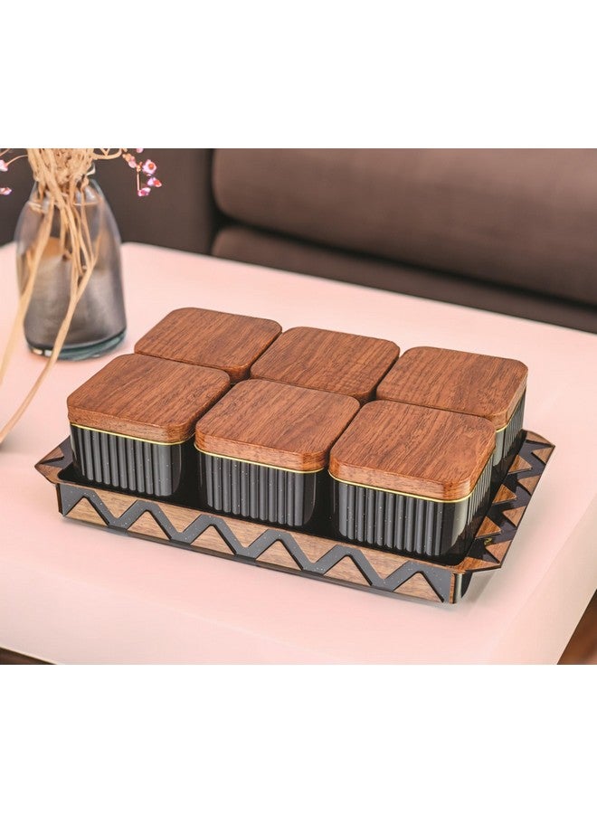 Nabhya Bellagio Wooden 6pc Multipurpose Airtight Dry Fruit Container With Lid & Serving Tray, Kitchen Food Storage Container Set, Diwali Gifting Items For Friends, Family Employees,(Pack Of 6) (Brown) - Image 2