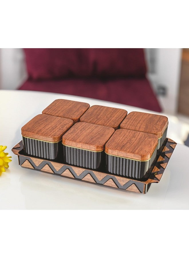 Nabhya Bellagio Wooden 6pc Multipurpose Airtight Dry Fruit Container With Lid & Serving Tray, Kitchen Food Storage Container Set, Diwali Gifting Items For Friends, Family Employees,(Pack Of 6) (Brown) - Image 3