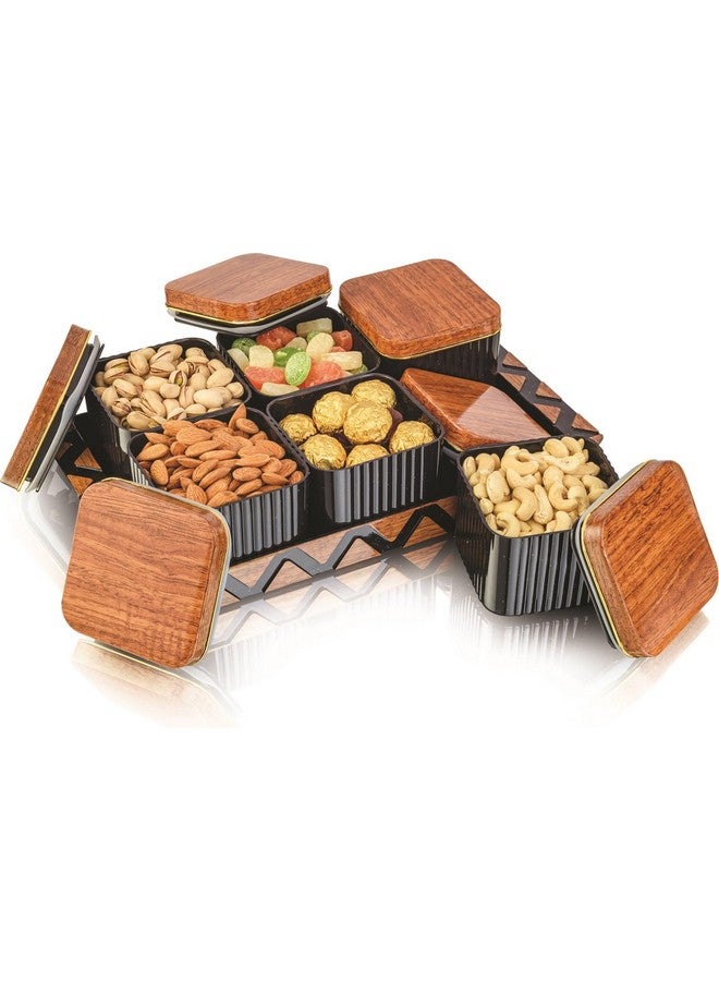 Nabhya Bellagio Wooden 6pc Multipurpose Airtight Dry Fruit Container With Lid & Serving Tray, Kitchen Food Storage Container Set, Diwali Gifting Items For Friends, Family Employees,(Pack Of 6) (Brown) - Image 5