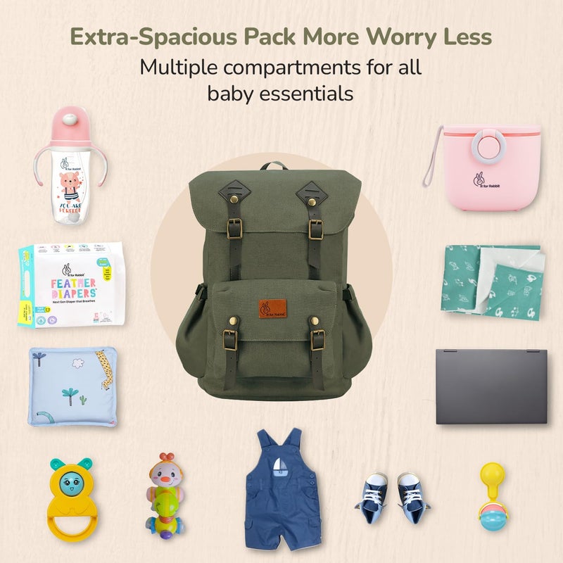 R for Rabbit Caramello Sportz Diaper Backpack - Military Green - Image 2
