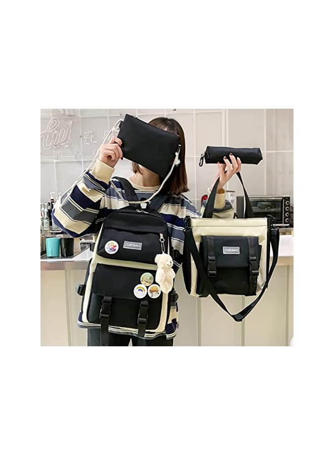 Goodern 4Pcs Kawaii Backpack Set For Teenage Kids Students Girls Boys, Bear Pack School Book Bag Tote Pencil Pen Case Combo Lunch Box Bag, Crossbody Pouch Canvas Lightweight Large Capacity - Image 2