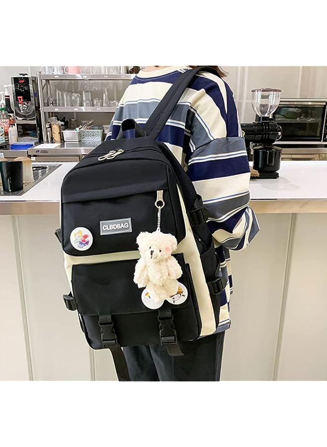 Goodern 4Pcs Kawaii Backpack Set For Teenage Kids Students Girls Boys, Bear Pack School Book Bag Tote Pencil Pen Case Combo Lunch Box Bag, Crossbody Pouch Canvas Lightweight Large Capacity - Image 3