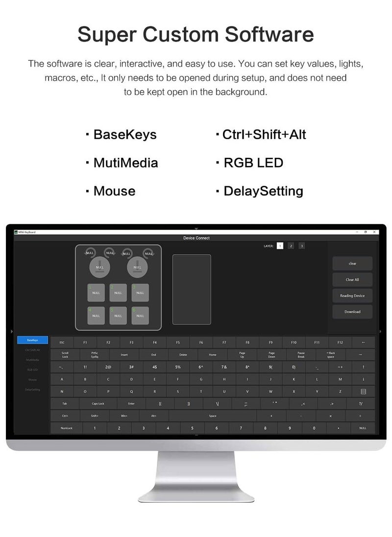 Generic - Wireless One Handed Programmable Mechanical Gaming Keyboard 6 Key 2 Knob Wireless RGB Programmable Macro Keyboard with Bluetooth 2.4G Receiver 400mAh Hot Swap Switch for Photoshop Gaming White - Image 1