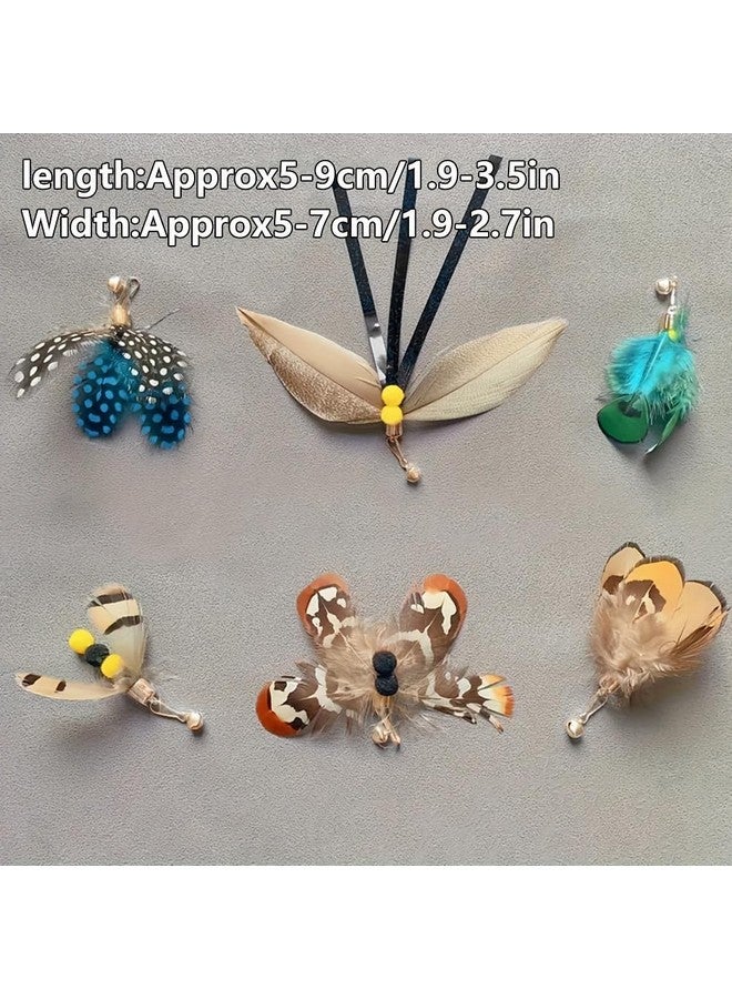 Cat Insect Feather Toy Wand Replacement,Cat Toys Feather Refills,Set of 6 Replacement Heads with Bells,Natural Feather Interactive Cat Toys (Style B) - Image 2