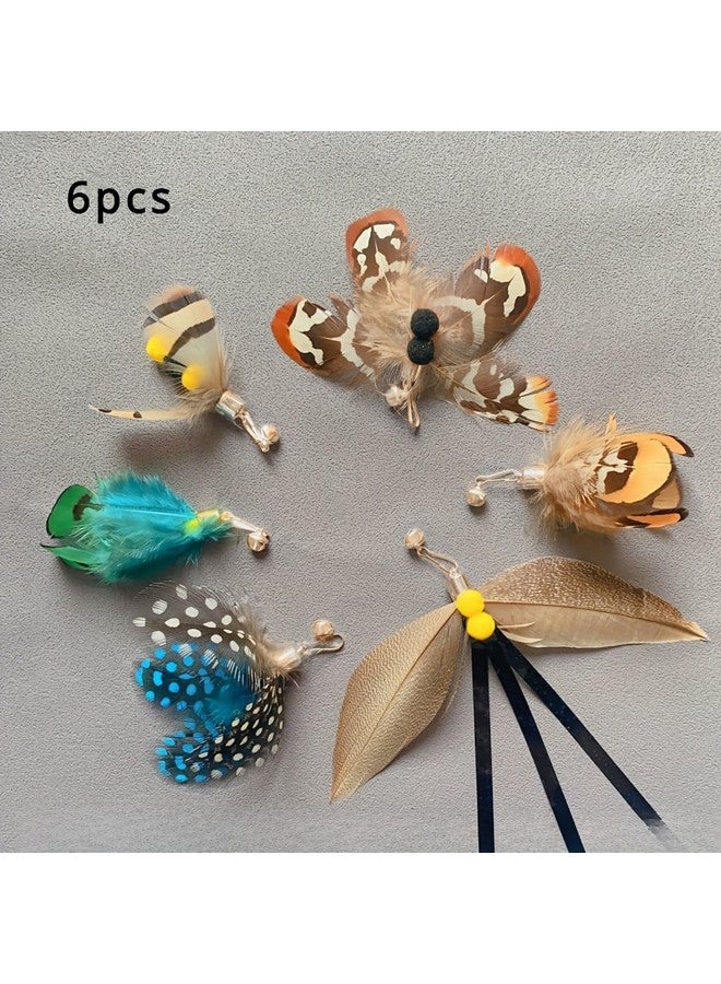 Cat Insect Feather Toy Wand Replacement,Cat Toys Feather Refills,Set of 6 Replacement Heads with Bells,Natural Feather Interactive Cat Toys (Style B) - Image 3
