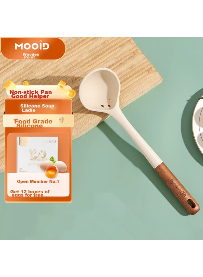 Wooden Mooid Silicone Soup Ladle, Non-stick Pan Cooking Utensil, Food-grade Silicone Spatula, Kitchen Household Use  - Image 1