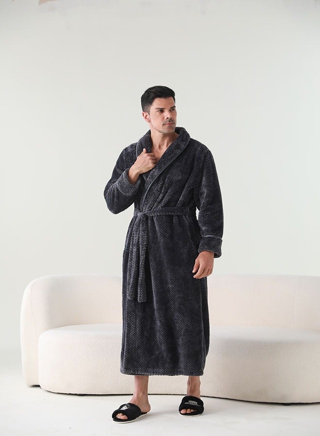 Hanayo Bath Robes Bathrobes Coat For Women & Men V Neck Long Sleeve Sleepwear Warm Unisex Couple Bathrobe Perfect for Everyday Use(Dark Grey,L) - Image 4