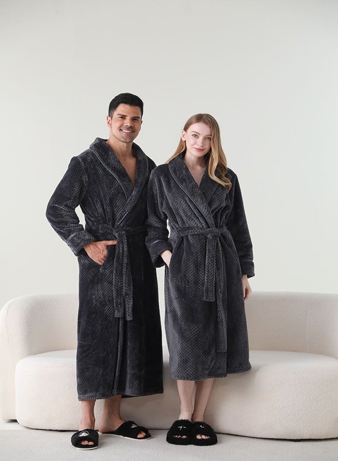 Hanayo Bath Robes Bathrobes Coat For Women & Men V Neck Long Sleeve Sleepwear Warm Unisex Couple Bathrobe Perfect for Everyday Use(Dark Grey,L) - Image 2
