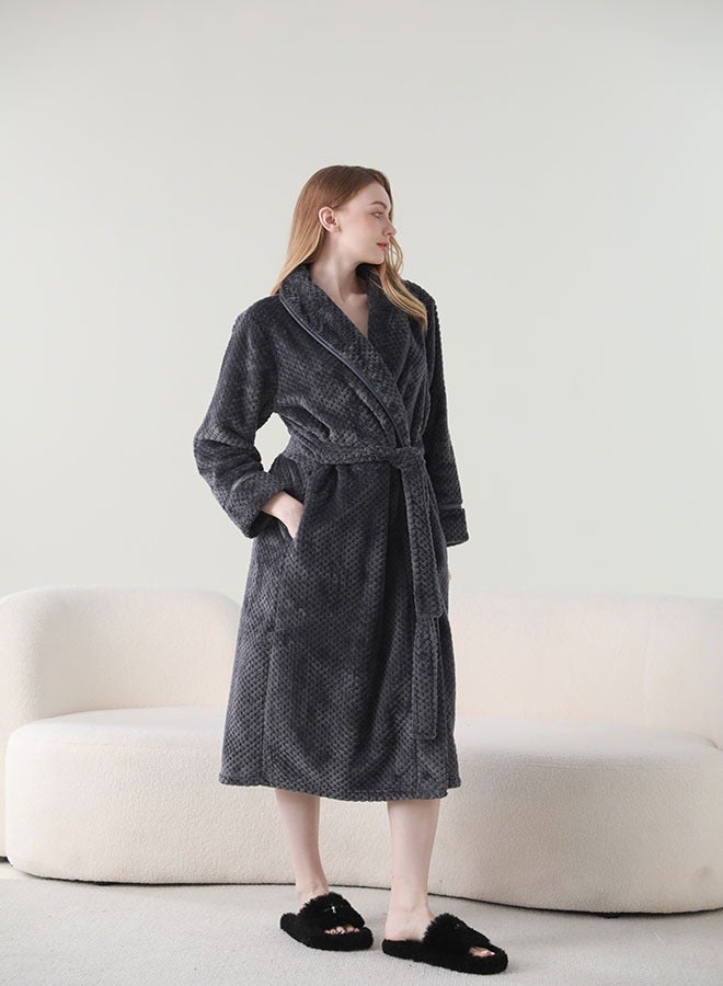 Hanayo Bath Robes Bathrobes Coat For Women & Men V Neck Long Sleeve Sleepwear Warm Unisex Couple Bathrobe Perfect for Everyday Use(Dark Grey,L) - Image 5