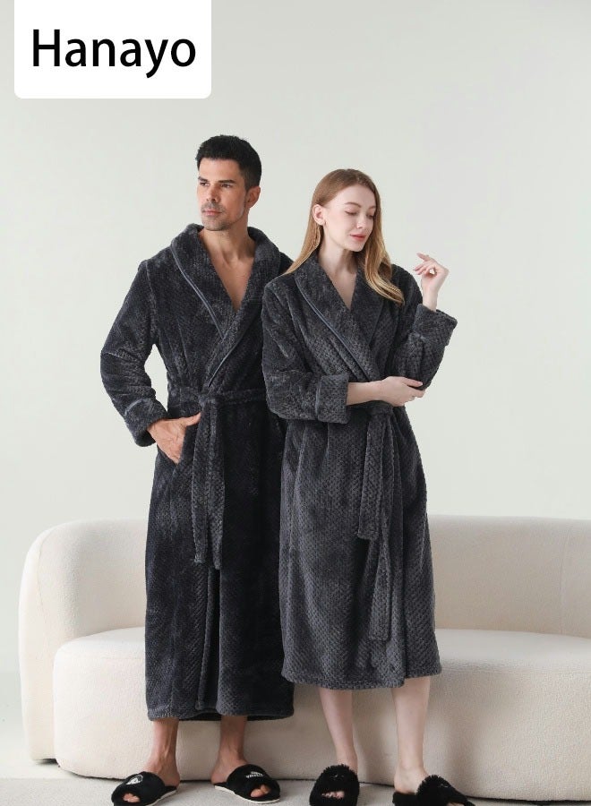 Hanayo Bath Robes Bathrobes Coat For Women & Men V Neck Long Sleeve Sleepwear Warm Unisex Couple Bathrobe Perfect for Everyday Use(Dark Grey,L) - Image 1