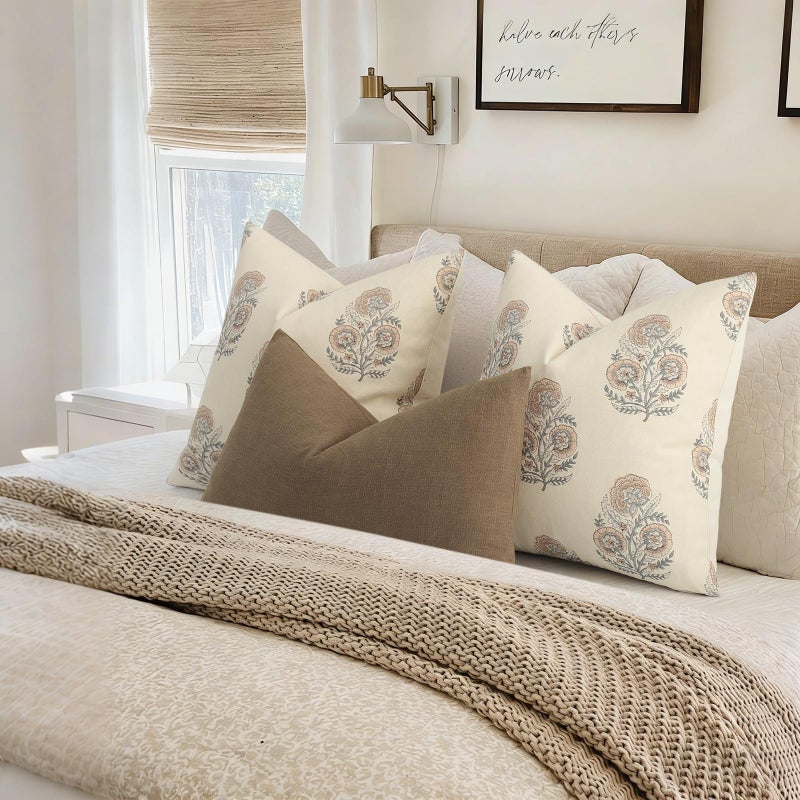 YCOLL Vintage Floral Print Pillow Covers 18x18 Set of 2 Patterned Accent Decorative Cushion Covers Modern Farmhouse Throw Pillow Covers for Sofa Couch Chair Bed Living Room Home Decor, Blush Pink - Image 4