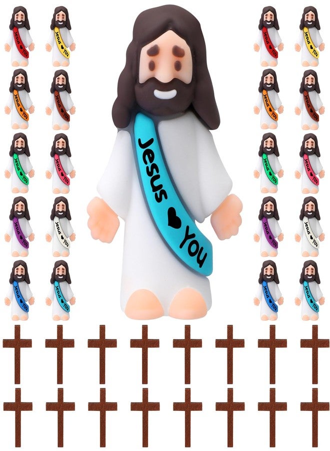 Bememo 36 Pcs Little Jesus Figures Original Design Jesus Loves You Mini Rubber Jesus Toy Wood Cross Pendant to Hide and Seek Religious Party Favors Sunday School Baptism Gift for Easter Egg Stuffers - Image 1