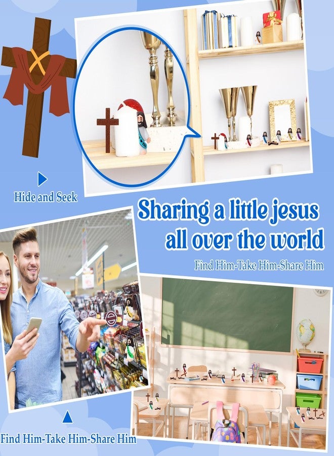 Bememo 36 Pcs Little Jesus Figures Original Design Jesus Loves You Mini Rubber Jesus Toy Wood Cross Pendant to Hide and Seek Religious Party Favors Sunday School Baptism Gift for Easter Egg Stuffers - Image 4