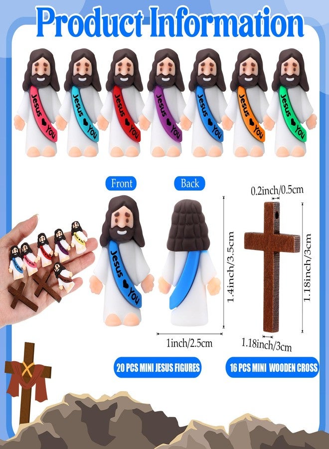 Bememo 36 Pcs Little Jesus Figures Original Design Jesus Loves You Mini Rubber Jesus Toy Wood Cross Pendant to Hide and Seek Religious Party Favors Sunday School Baptism Gift for Easter Egg Stuffers - Image 2