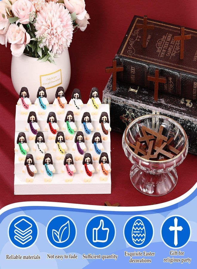 Bememo 36 Pcs Little Jesus Figures Original Design Jesus Loves You Mini Rubber Jesus Toy Wood Cross Pendant to Hide and Seek Religious Party Favors Sunday School Baptism Gift for Easter Egg Stuffers - Image 5