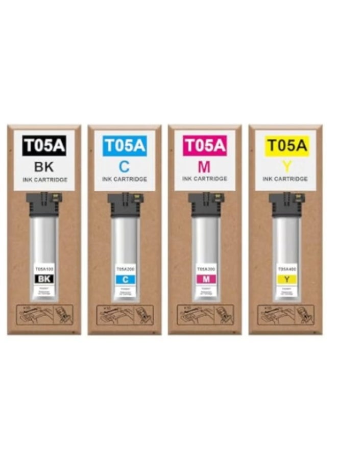 REMANUFACTURED HIGH CAPACITY T05A HIGH CAPACITY INK CARTRIDGE T05A T05A100 T05A200 T05A300 T05A400 INK SET COMPATIBLE WITH WORKFORCE PRO WF-C878R WF-C879R PRINTERS(T05A , BLACK CYAN MAGENTA YELLOW)