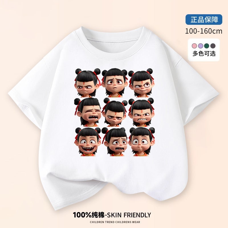 Boys' Short-Sleeved T-Shirt 2025 Summer Cartoon Printed White Top Pure Cotton Loose Baby Children'S Wear - Image 5