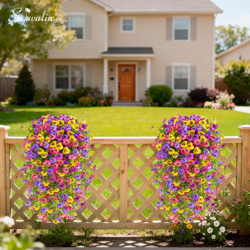 Serwalin Artificial Fake Hanging Flowers for Outdoors Planters,6PCS UV Resistant Faux Pansy Spring Flowers for Outside Porch Patio Garden Window Box (Mixed Colors) - Image 5