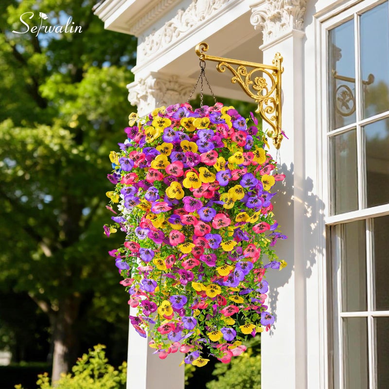 Serwalin Artificial Fake Hanging Flowers for Outdoors Planters,6PCS UV Resistant Faux Pansy Spring Flowers for Outside Porch Patio Garden Window Box (Mixed Colors) - Image 2