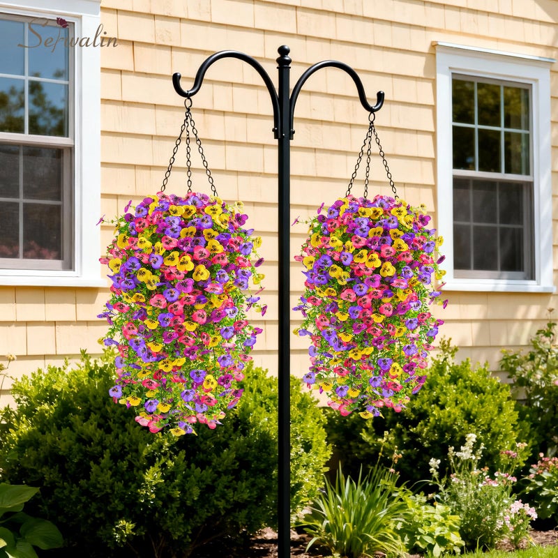 Serwalin Artificial Fake Hanging Flowers for Outdoors Planters,6PCS UV Resistant Faux Pansy Spring Flowers for Outside Porch Patio Garden Window Box (Mixed Colors) - Image 3