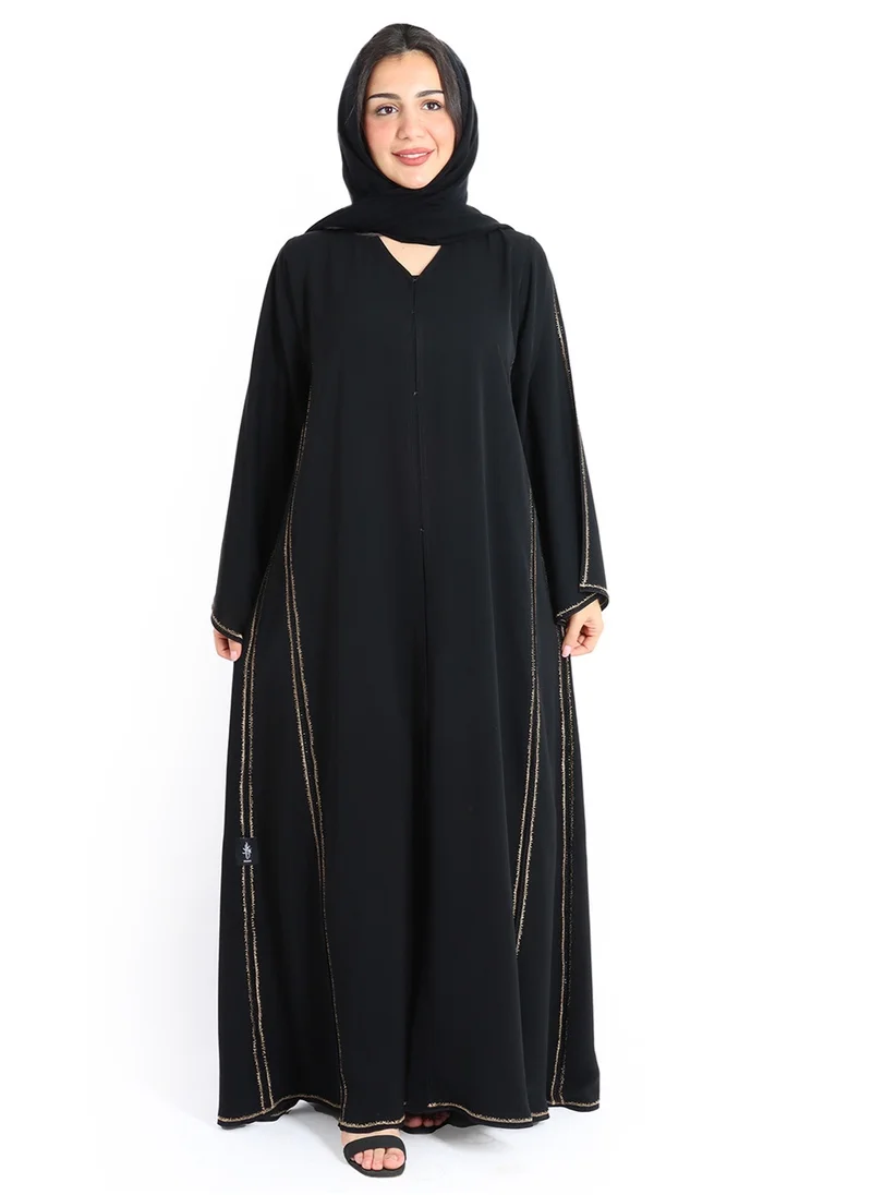 اكسا عباية اماراتية شغل كرستال يدوي فخمة AIK5021 اسود