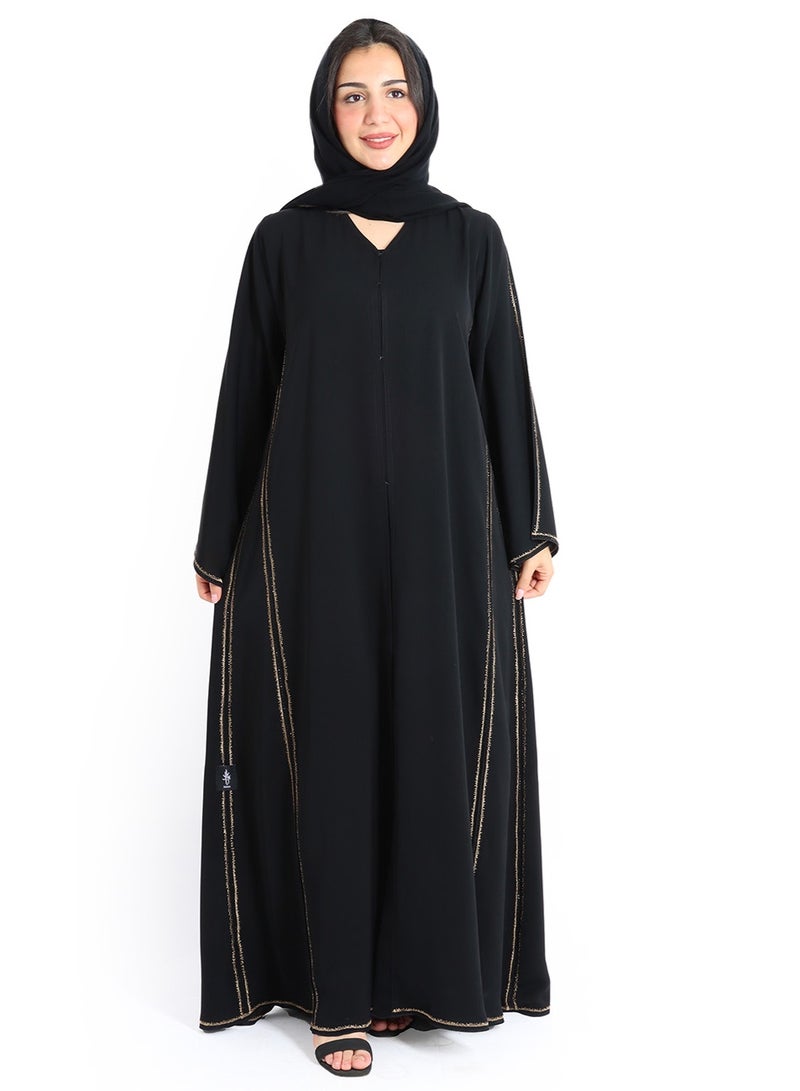 اكسا عباية إماراتية فاخرة بتطريز كريستالي أسود - Image 1