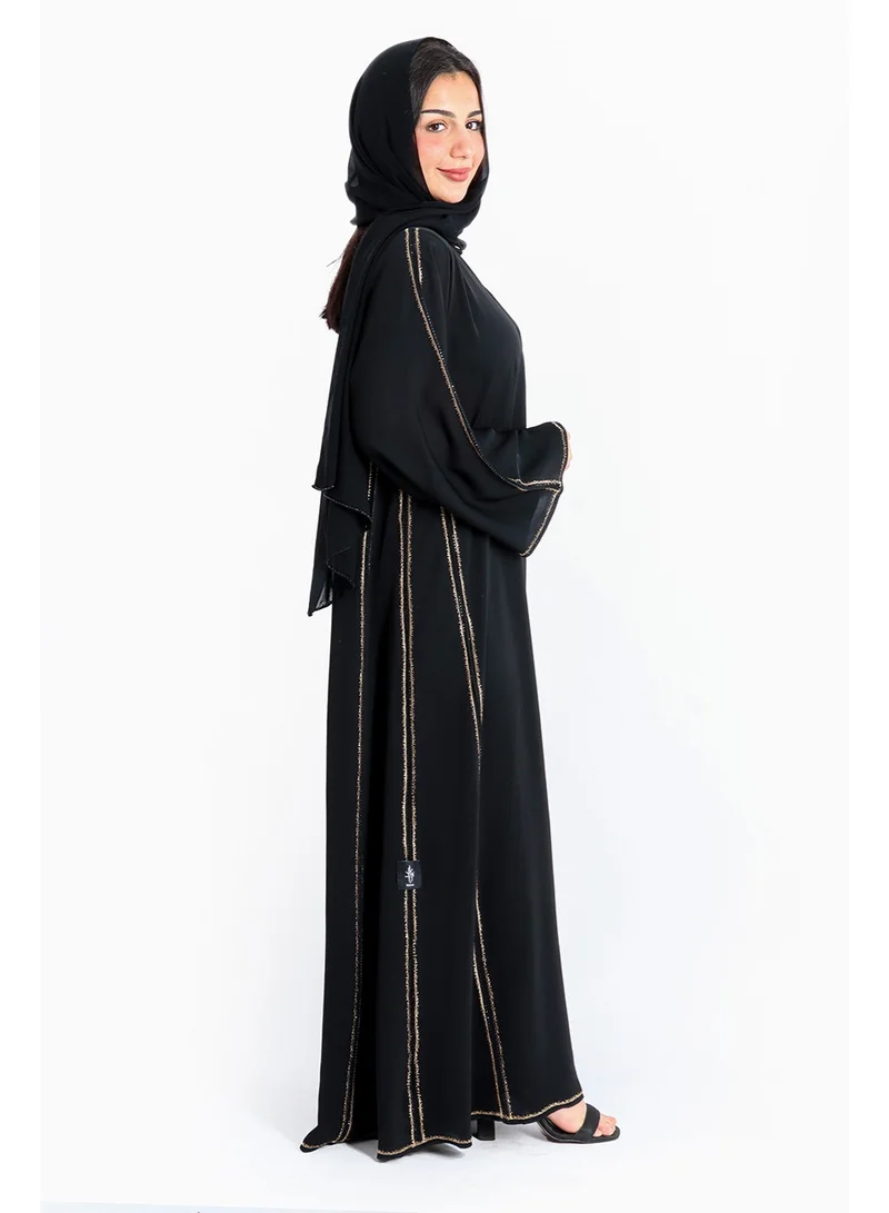 IKKXA Luxury Crystal Embroidery Emirati Abaya AIK5021 Black